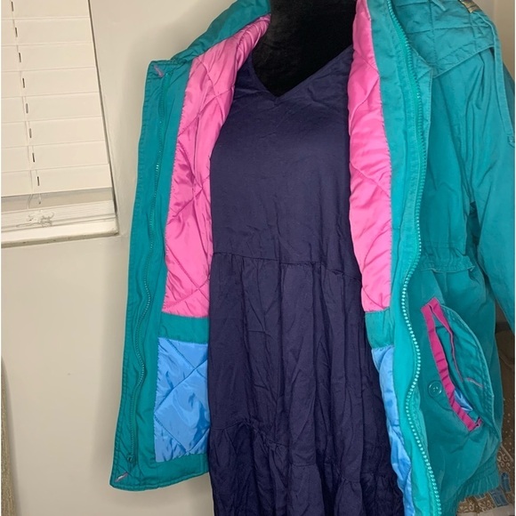 Vintage 80s Retro New Image Women's Large Teal & Purple Nylon Oversized Coat - Picture 7 of 12